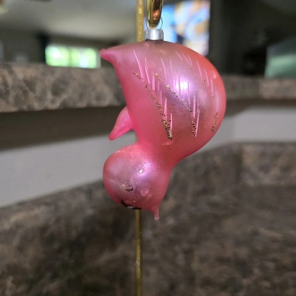 Vintage West Germany Glass Bird Ornament Pink Glitter Clip Style‎ Christmas 3